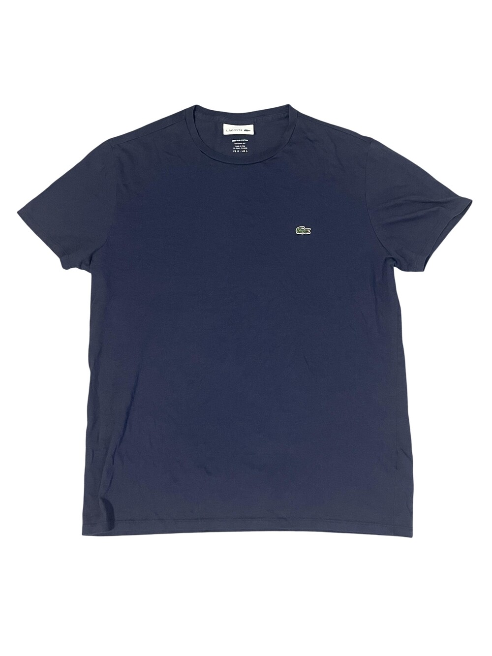 Lacoste Shirt Mens Large Navy Blue Pima Cotton Logo Tee Regular Fit Peru